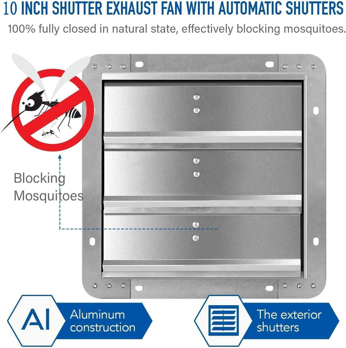 10 Inch Shutter Exhaust Fan Aluminum, 1650RPM, 820CFM, Silver D685