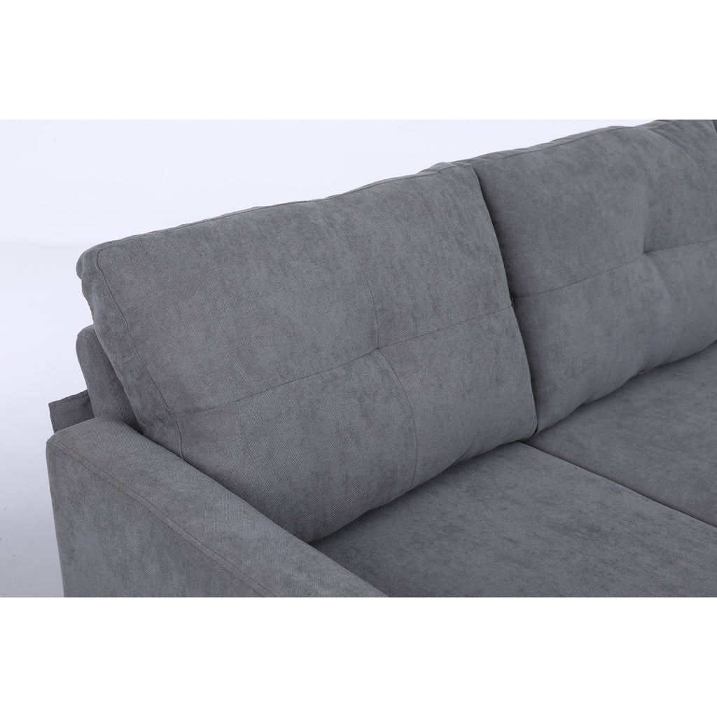 75" Gray Fabric Sofa and Chaise Convertible to Ottoman B841