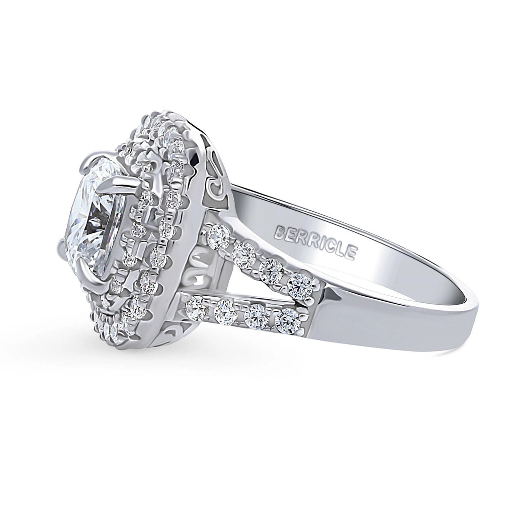 Sterling Silver Cushion Cut Cubic Zirconia Split Shank Ring B386