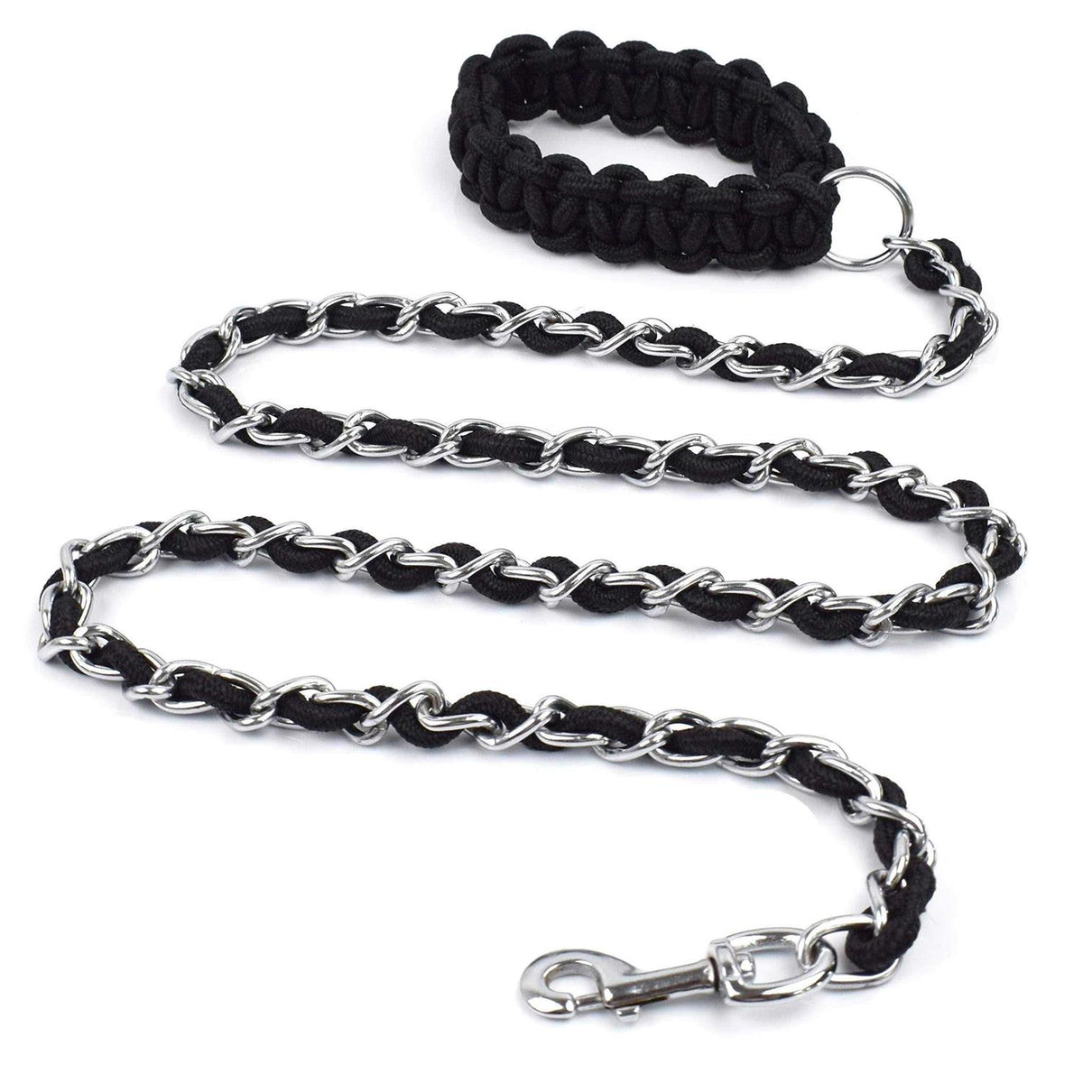Chew Proof 5.5ft Heavy Duty Dog Leash Metal Chain Lead with Soft Rope Handle A19643