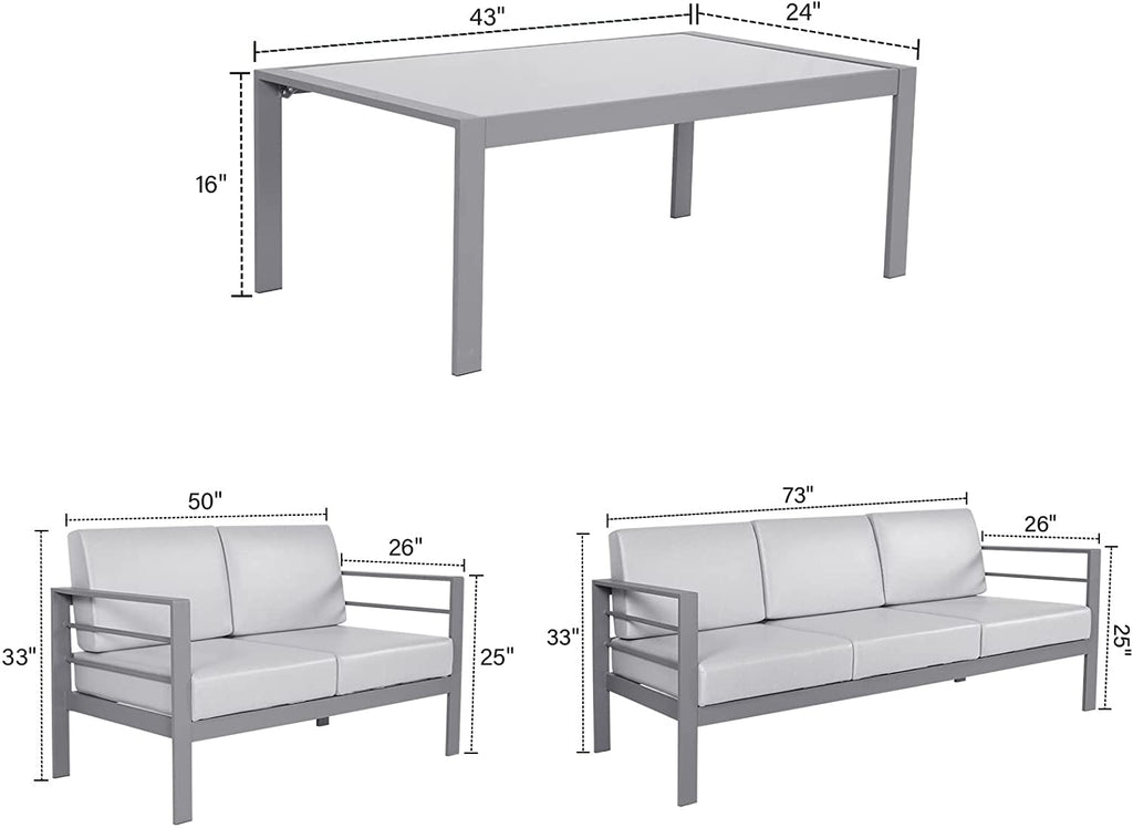 Metal Sectional Sofa with Cushions and Coffee Table（ 4 Pieces） Q835