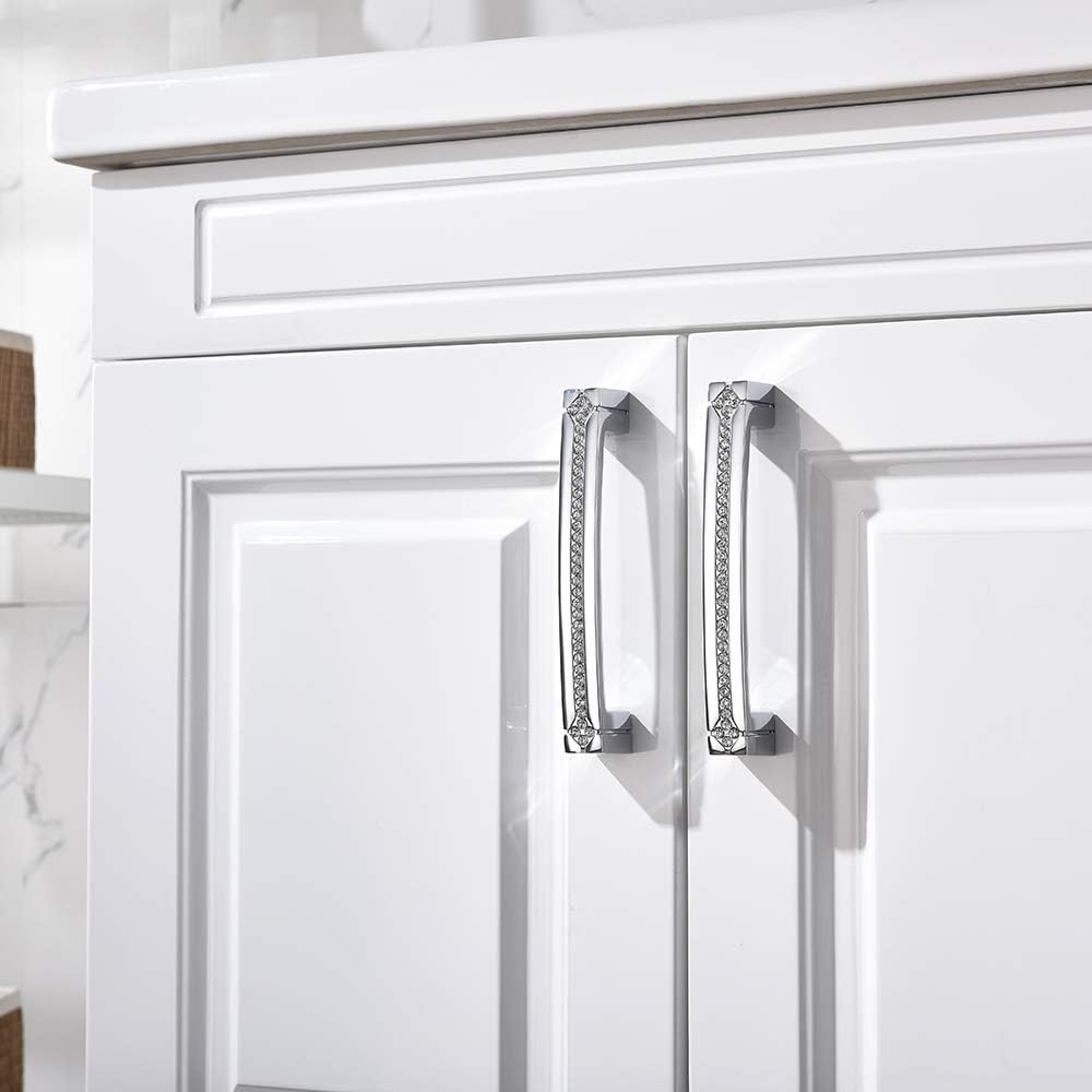 Polished Chrome Cabinet Handles with Screws, 128mm Hole Center, 2 Pack D7068