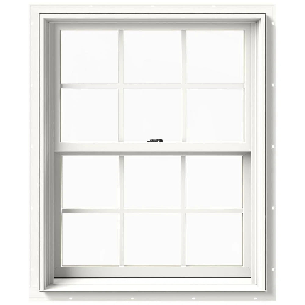 White Painted Clad Wood Double Hung Window with Screen V60490
