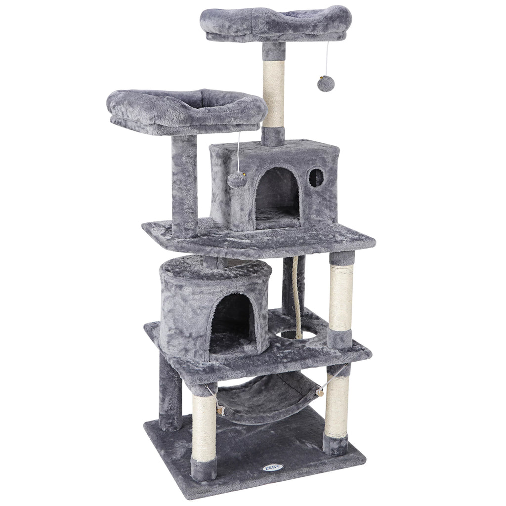 Gray Multi-Level Cat Tree with Scratching Posts and Hammock O46506