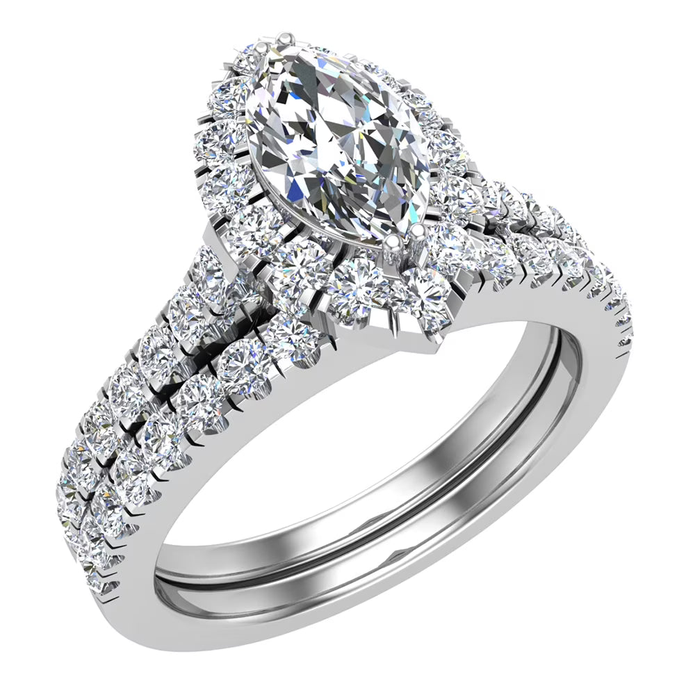 14K White Gold Diamond Wedding Ring Set 1.25 CT I854