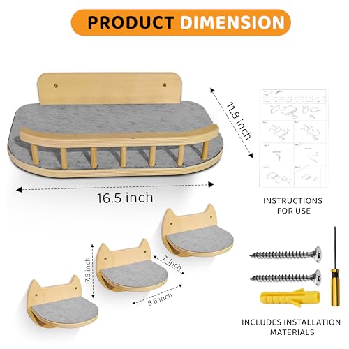 3 Steps Hardwood Cat Wall Shelves B552