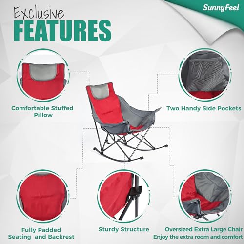 Oversized Padded Rocking Camping Chair with Side Pocket O9046