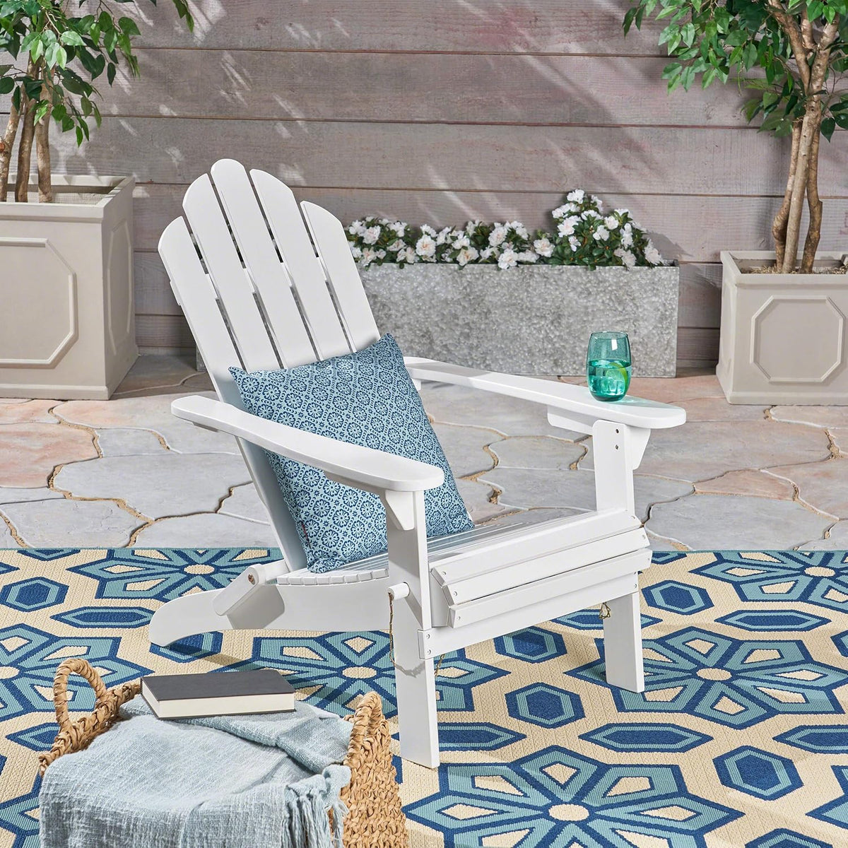White Finish Acacia Wood Adirondack Chair U434589