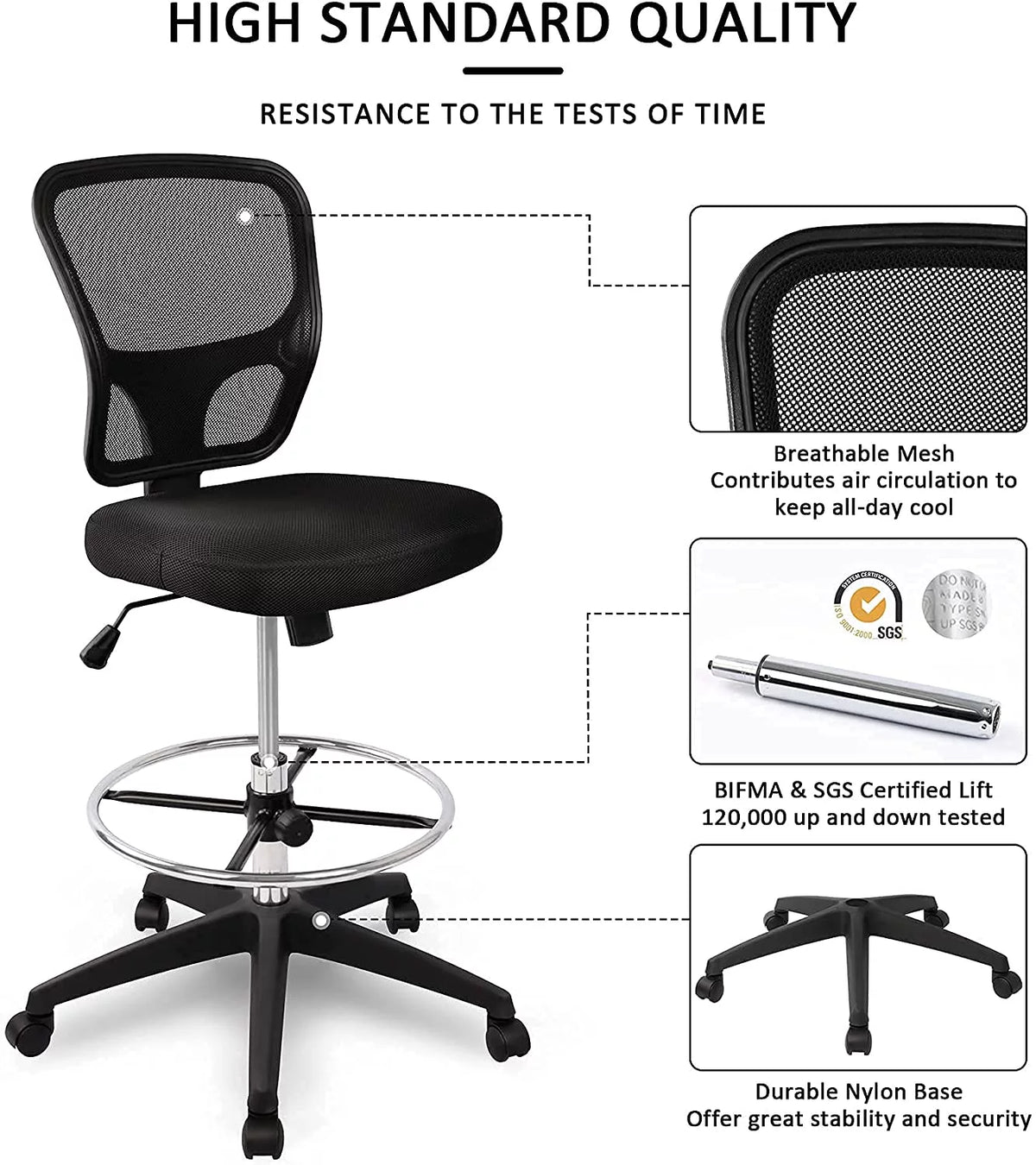 Ergonomic Height Adjustable Rolling Office Chair with Foot Ring T33863