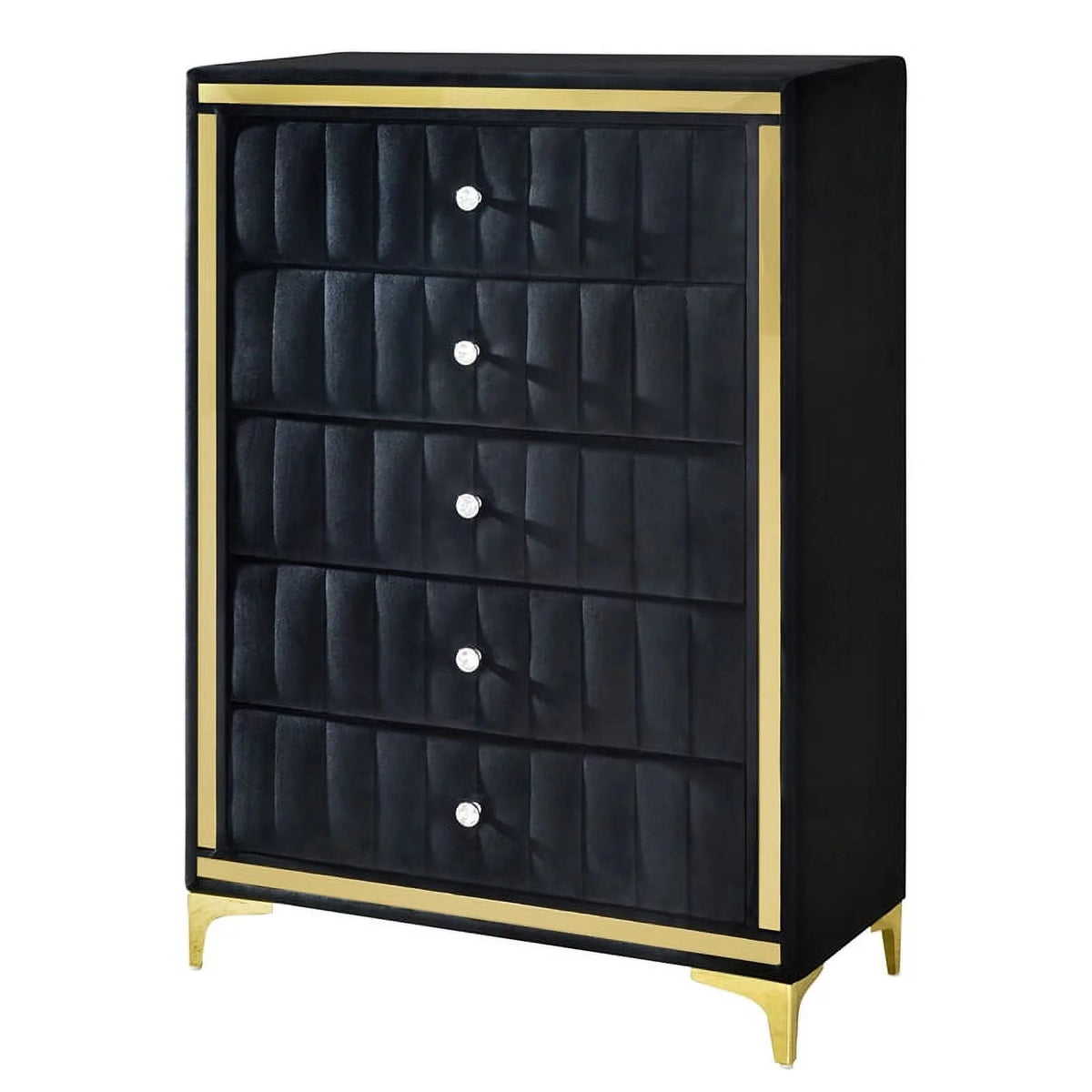Black Velvet Upholstered 5-Drawer Chest G45713