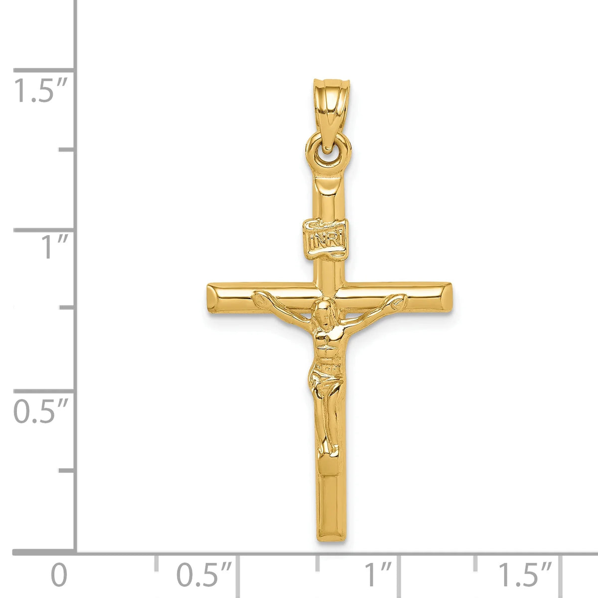 14K Yellow Gold Hollow Crucifix Pendant Charm S7317