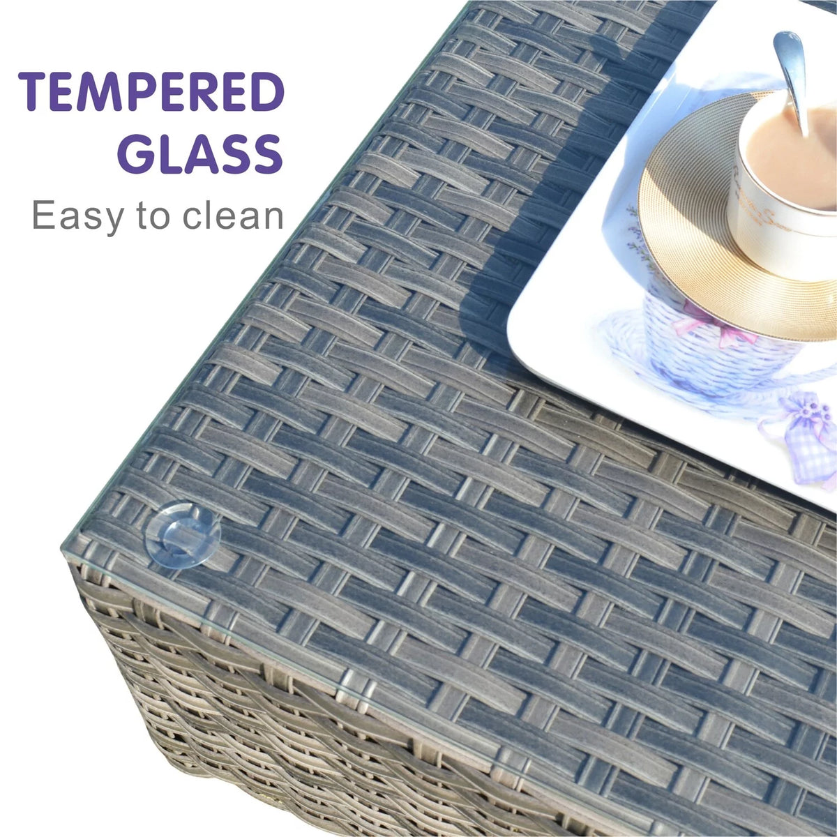 Outdoor Wicker Coffee Table with Glass Top U758508