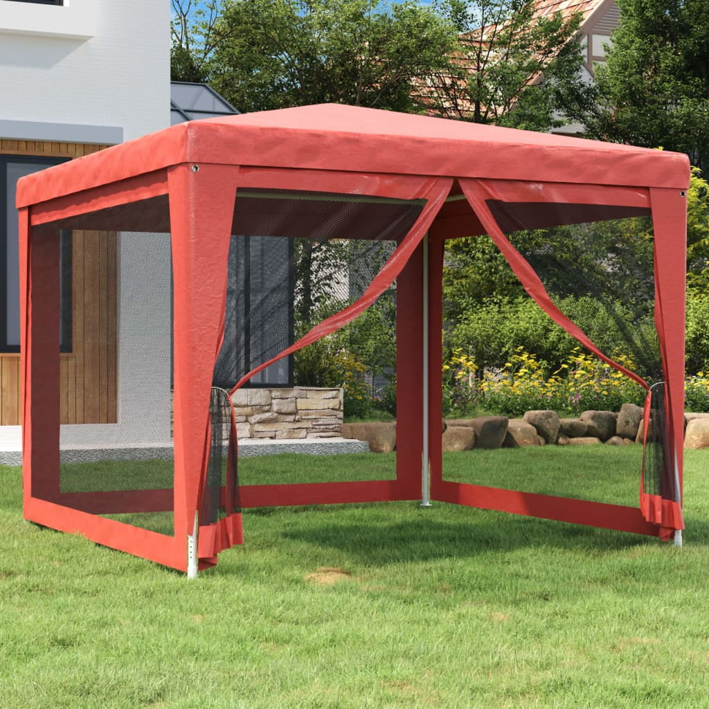 Party Tent with 4 Mesh Sidewalls Red 9.8'x9.8' HDPE M807307