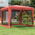 Party Tent with 4 Mesh Sidewalls Red 9.8'x9.8' HDPE M807307