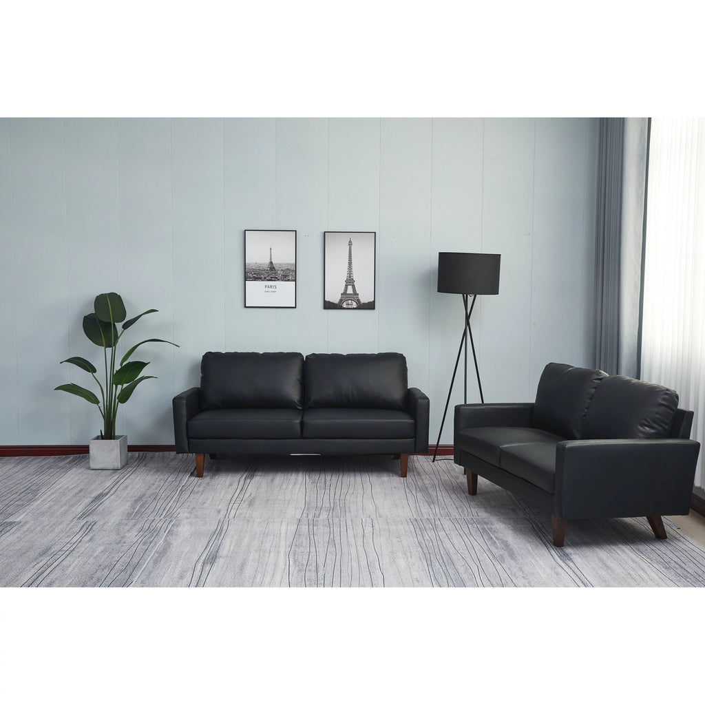 Black 2 Piece Faux Leather Loveseat and Sofa C8226