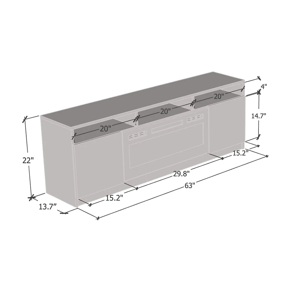 63" High Gloss Fireplace TV Stand with Storage Cabinets and LED Lights I1959