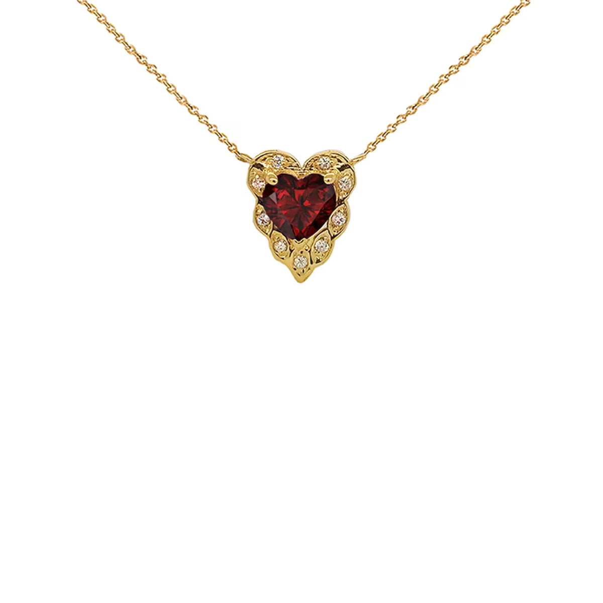 10K Yellow Gold Genuine Garnet Heart-Shaped Pendant Necklace with 16" Chain O450