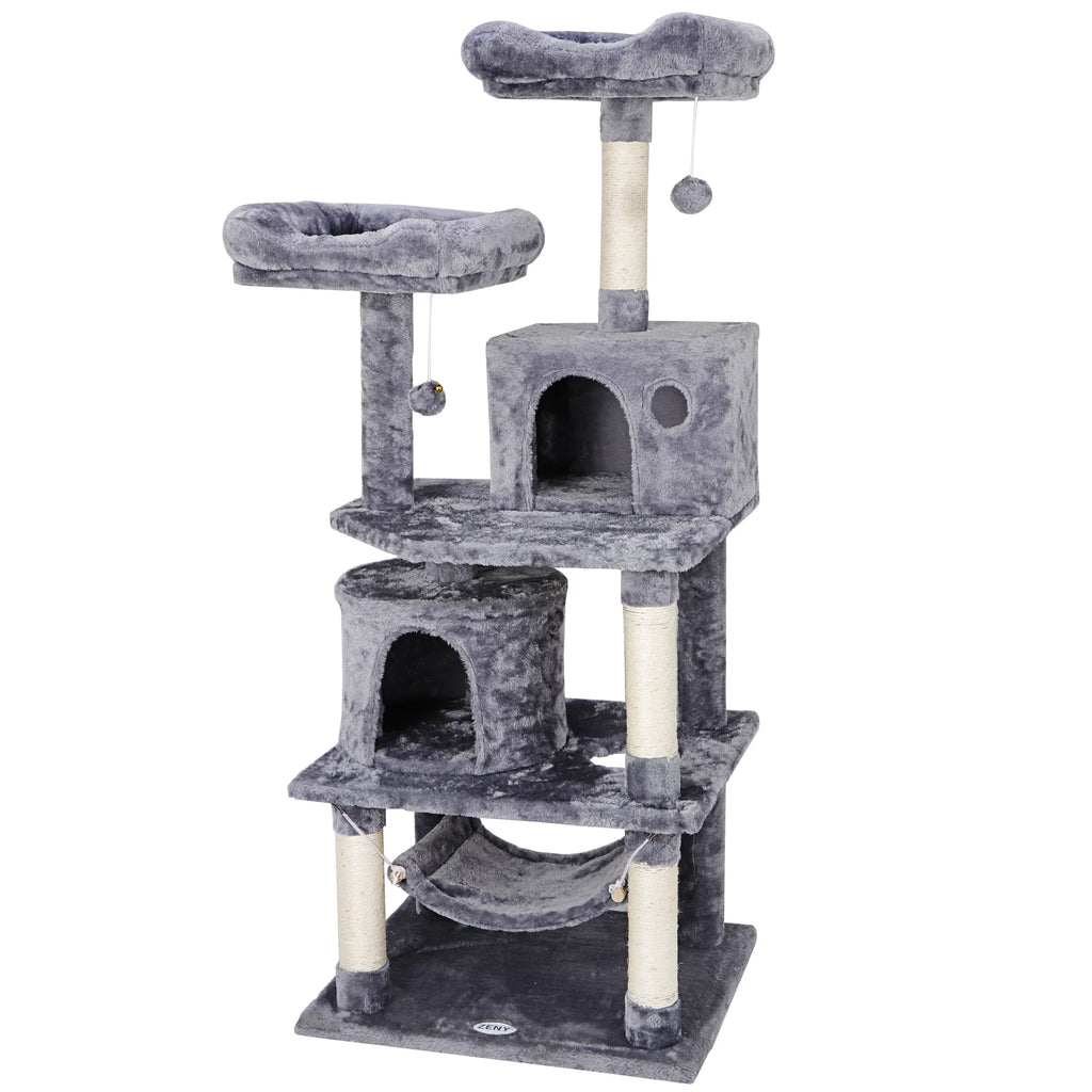 Gray Multi-Level Cat Tree with Scratching Posts and Hammock O46506