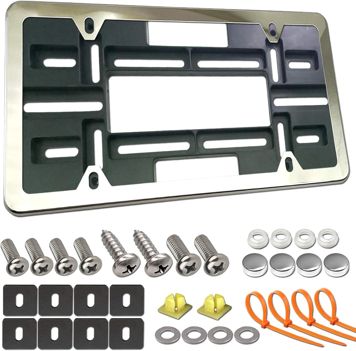 Carbon Fiber License Plate Frame and Bracket, Black Aluminum, Pack of 2 W626