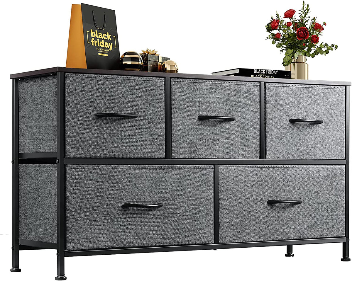 5 Drawer Fabric Dresser with Wood Top H5077