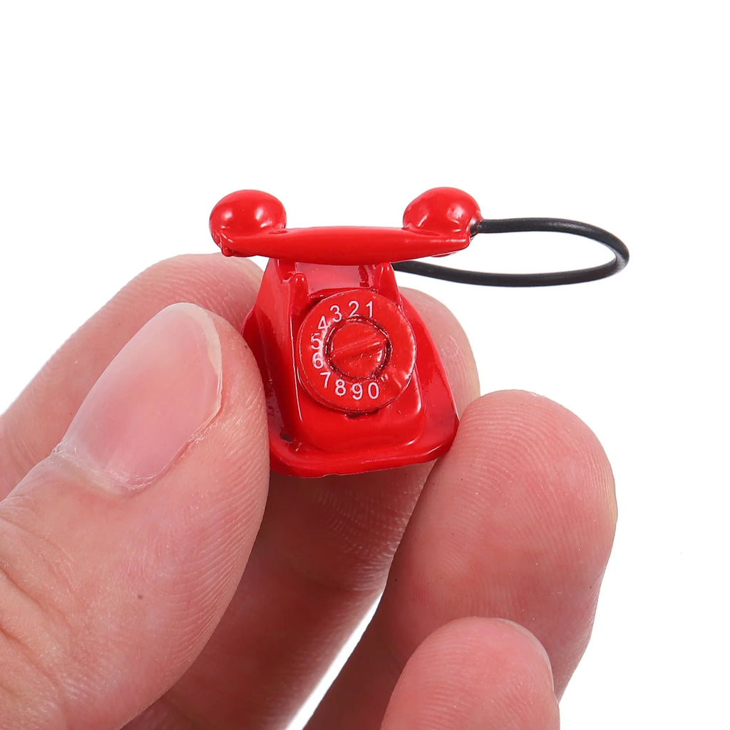 Red Metal Toy Telephone Doll House Decoration L6448