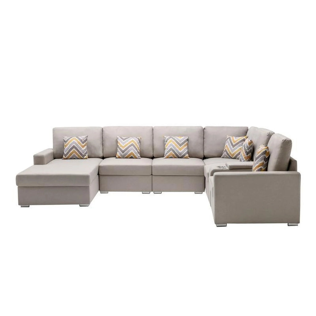 Beige Fabric Reversible Sectional with Storage Console I980