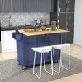 Dark Blue Rolling Mobile Kitchen Island with Solid Wood Top and Locking Wheels Y4075