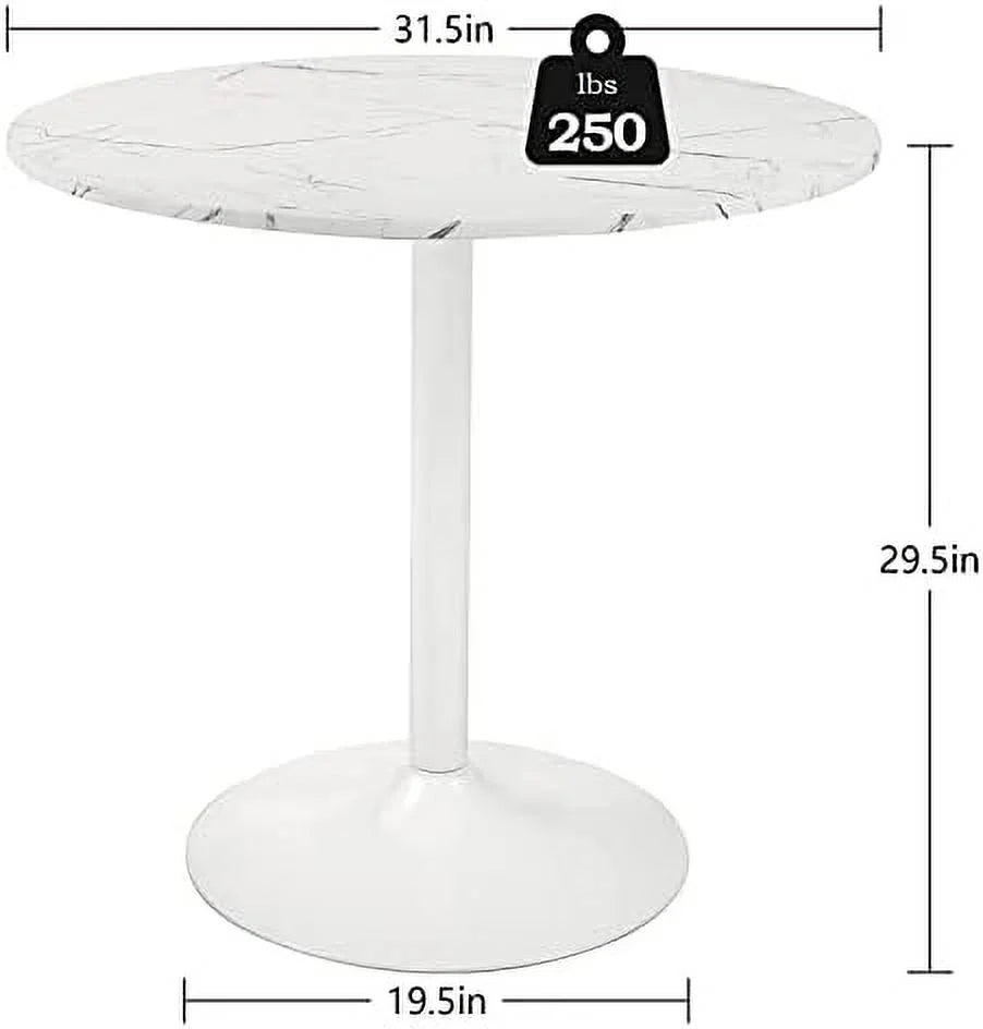 White Round Dining Table with Faux Marble Top H4794