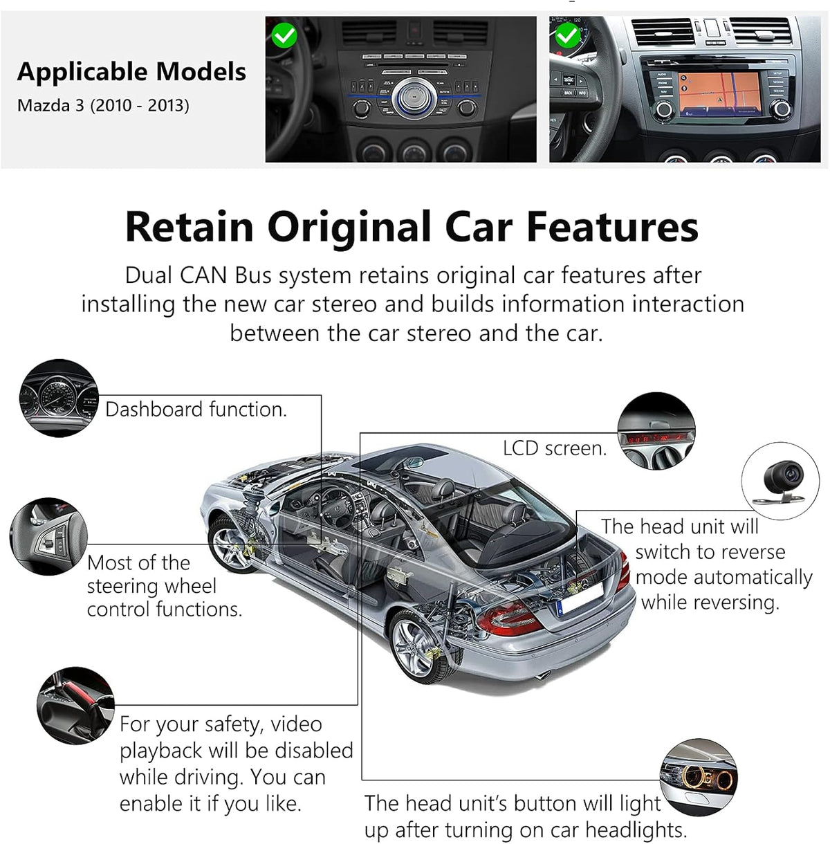 9 Inch Single Din Car Stereo Receiver with Bluetooth 5.0 W286264