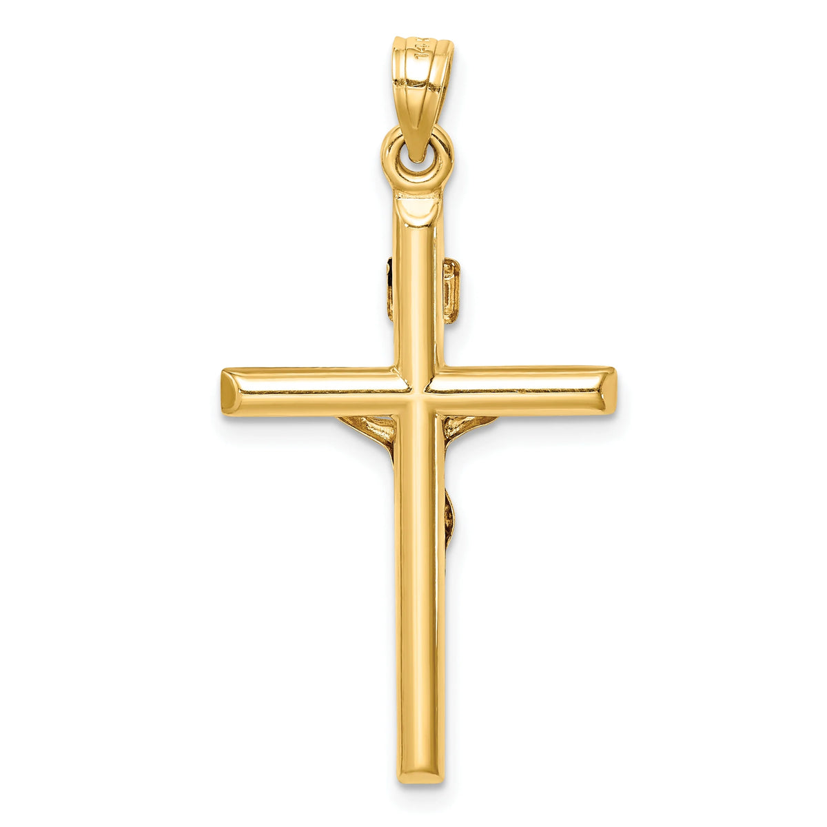 14K Yellow Gold Hollow Crucifix Pendant Charm S7317