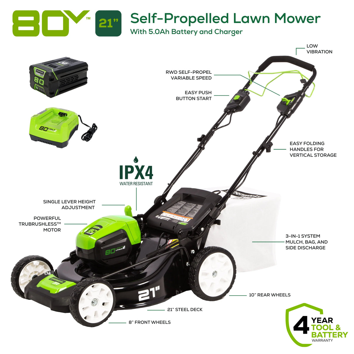80V 21 Self Propelled Mower 5Ah Battery & Charger J42644