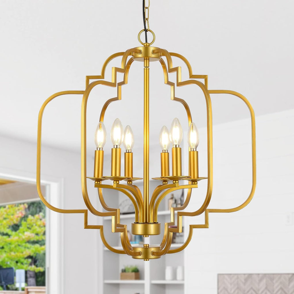 Farmhouse Chandelier Black and Gold Modern Candle Pendant Light Fixtures O224520