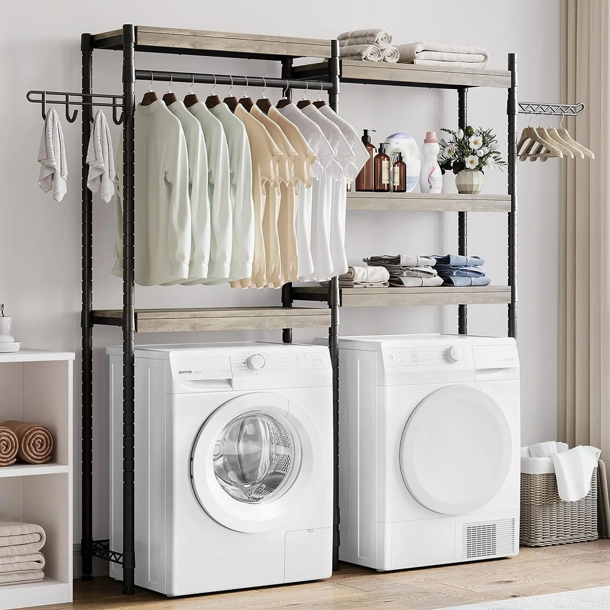 5-Tier Wood Over The Washer and Dryer Laundry Drying Clothes Racks M252057