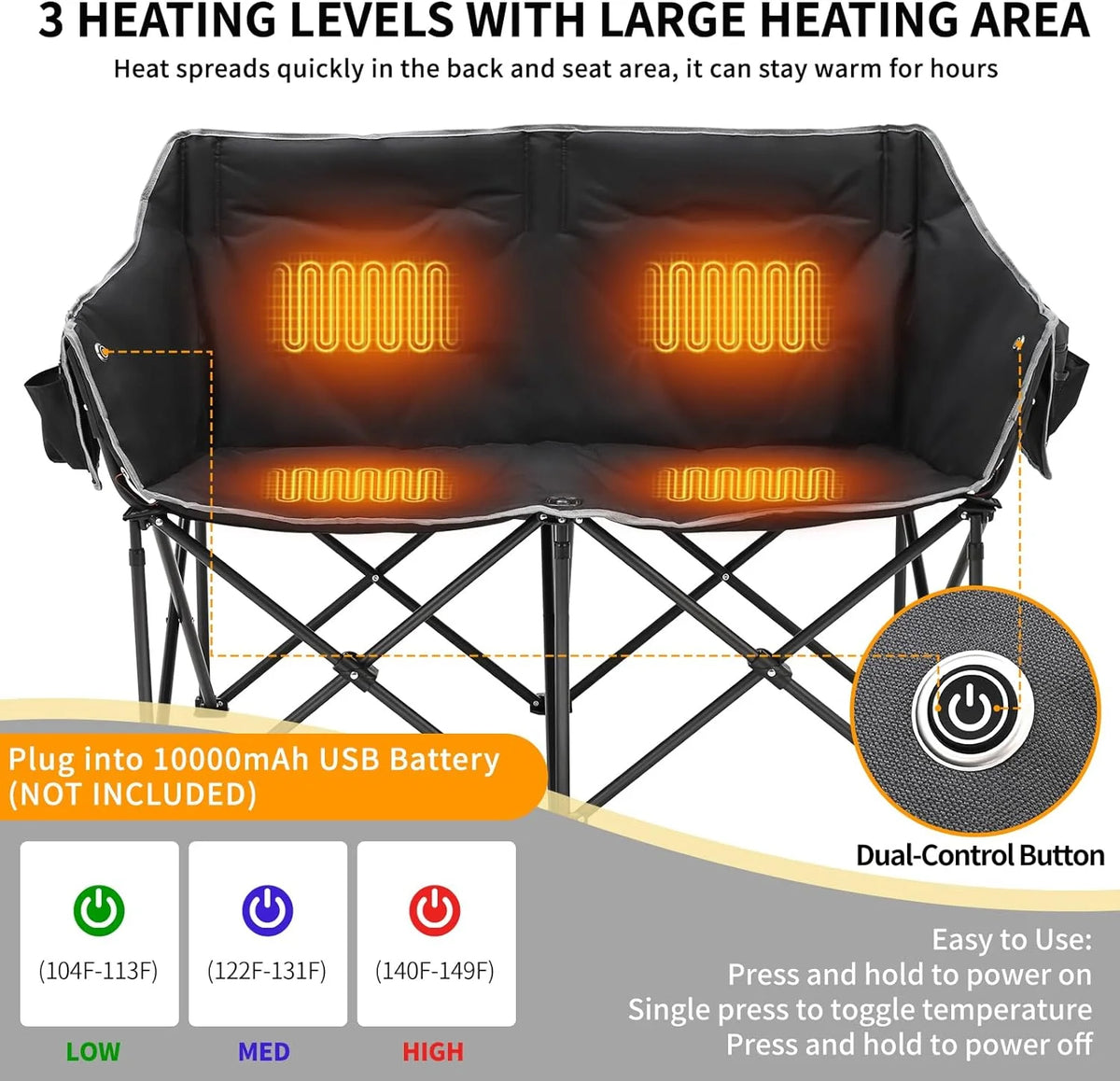 Oversized Heated Two Person Folding Camping Chair Z5724