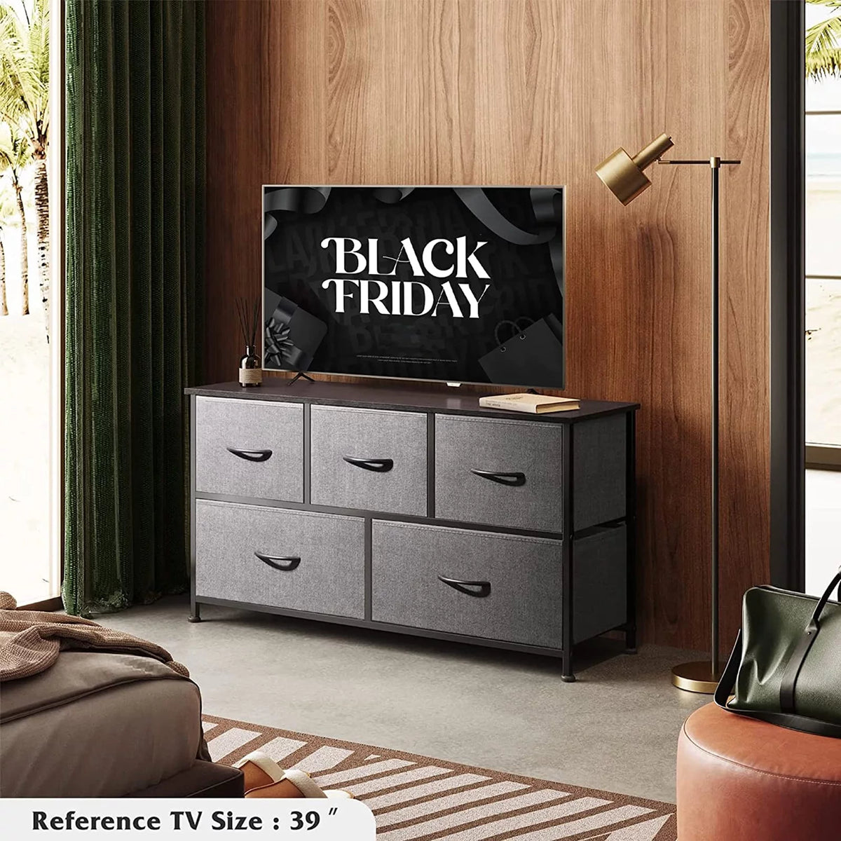 5 Drawer Fabric Dresser with Wood Top H5077