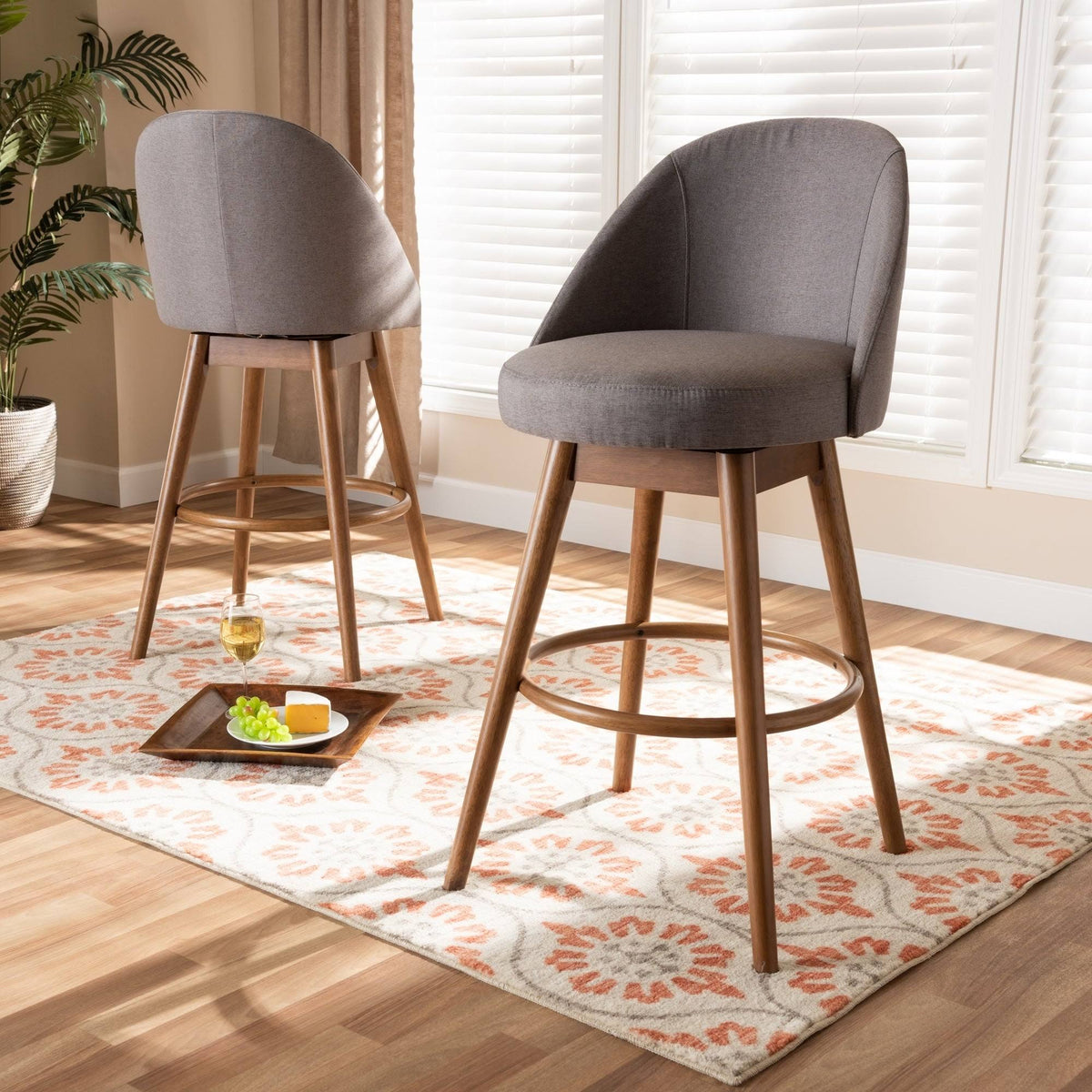 Beige Swivel 2-Piece Bar Stool Set A97808