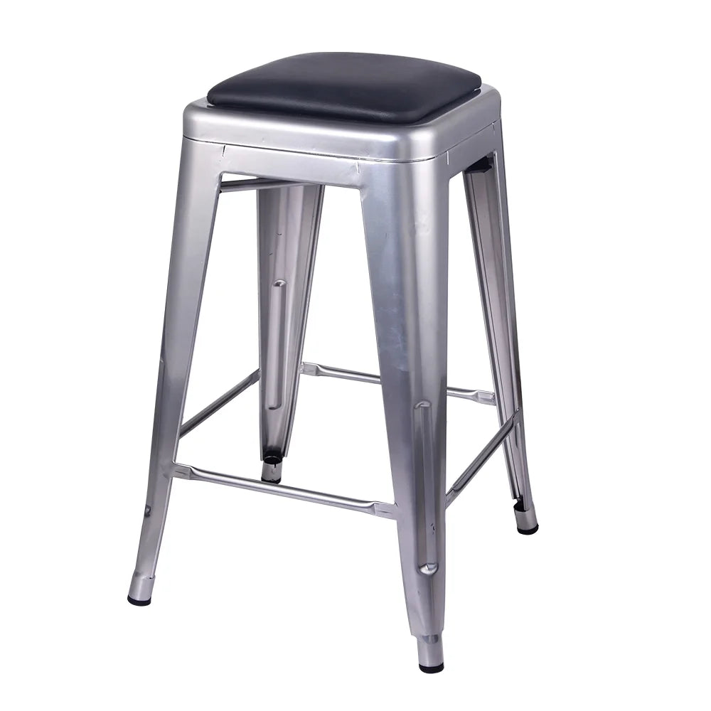 24 Inch Counter Height Backless Metal Stool with Vegan Leather Seat B707628