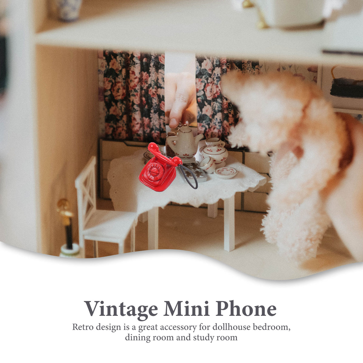 Red Metal Toy Telephone Doll House Decoration L6448