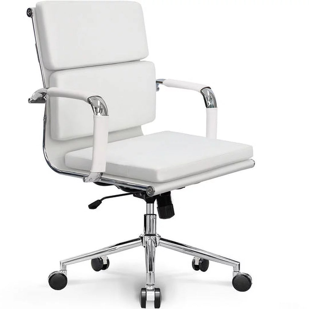 Mid Century Modern White Cushioned Office Chair Q428563