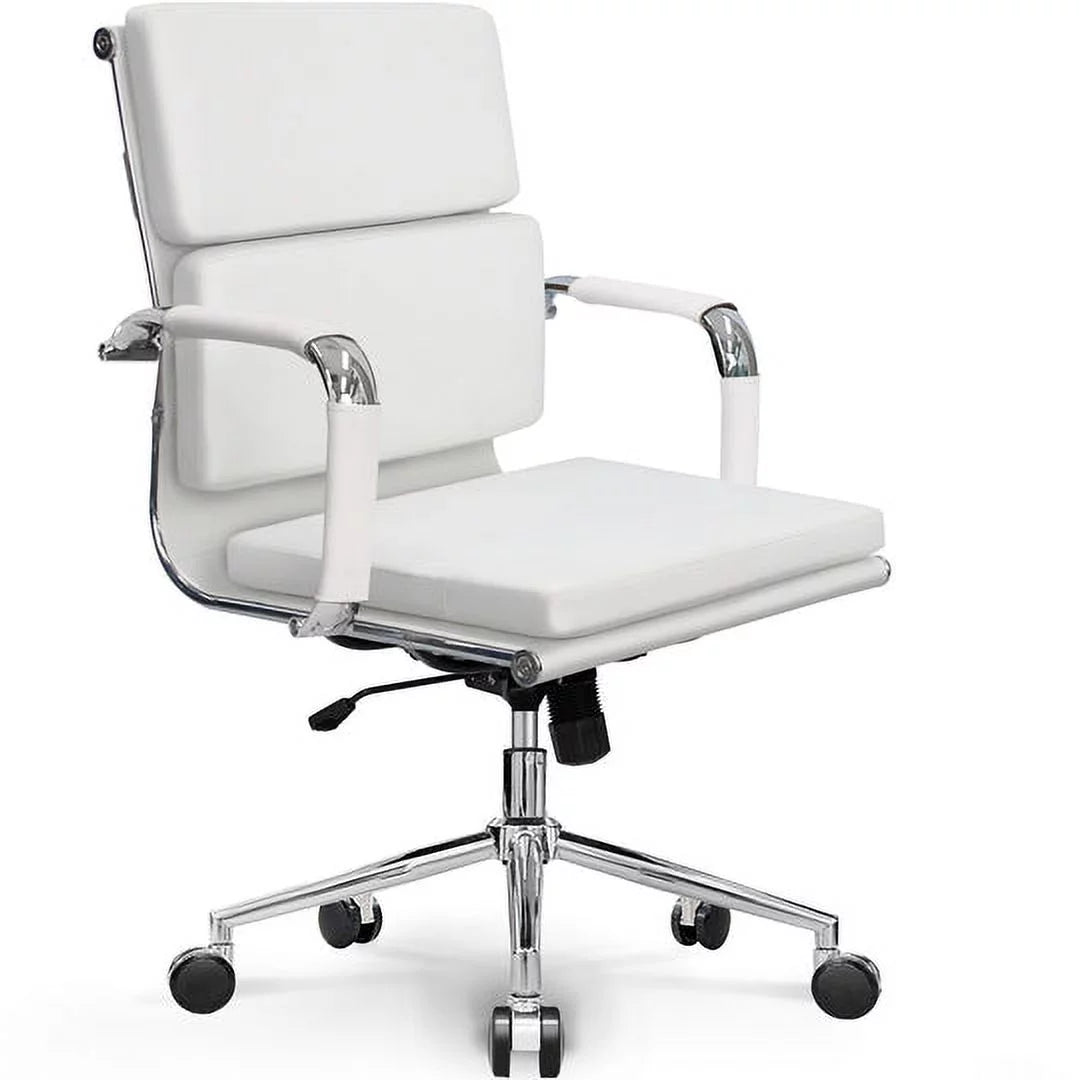 Mid Century Modern White Cushioned Office Chair Q428563
