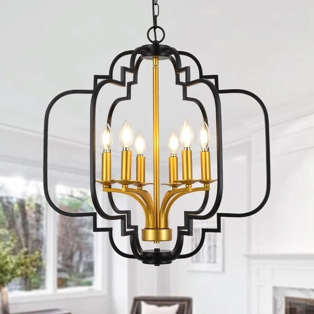 Farmhouse Chandelier Black and Gold Modern Candle Pendant Light Fixtures O224520