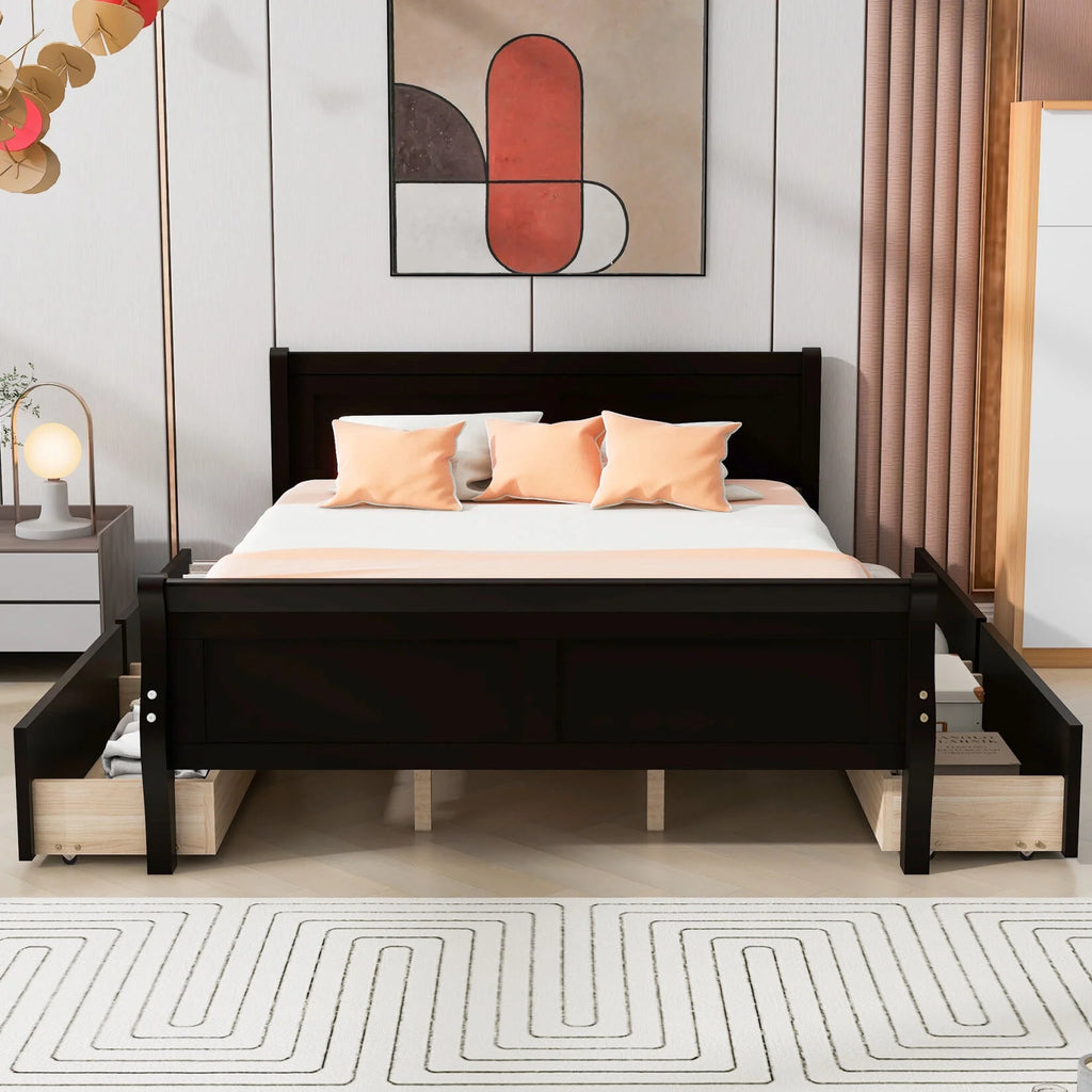 Queen Size Wood Platform Bed with 4 Drawers D5069