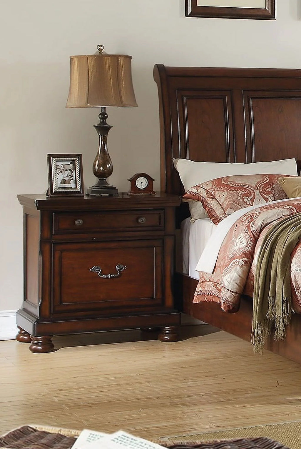 Cherry Finish 1pc Nightstand Bedside Table R4579