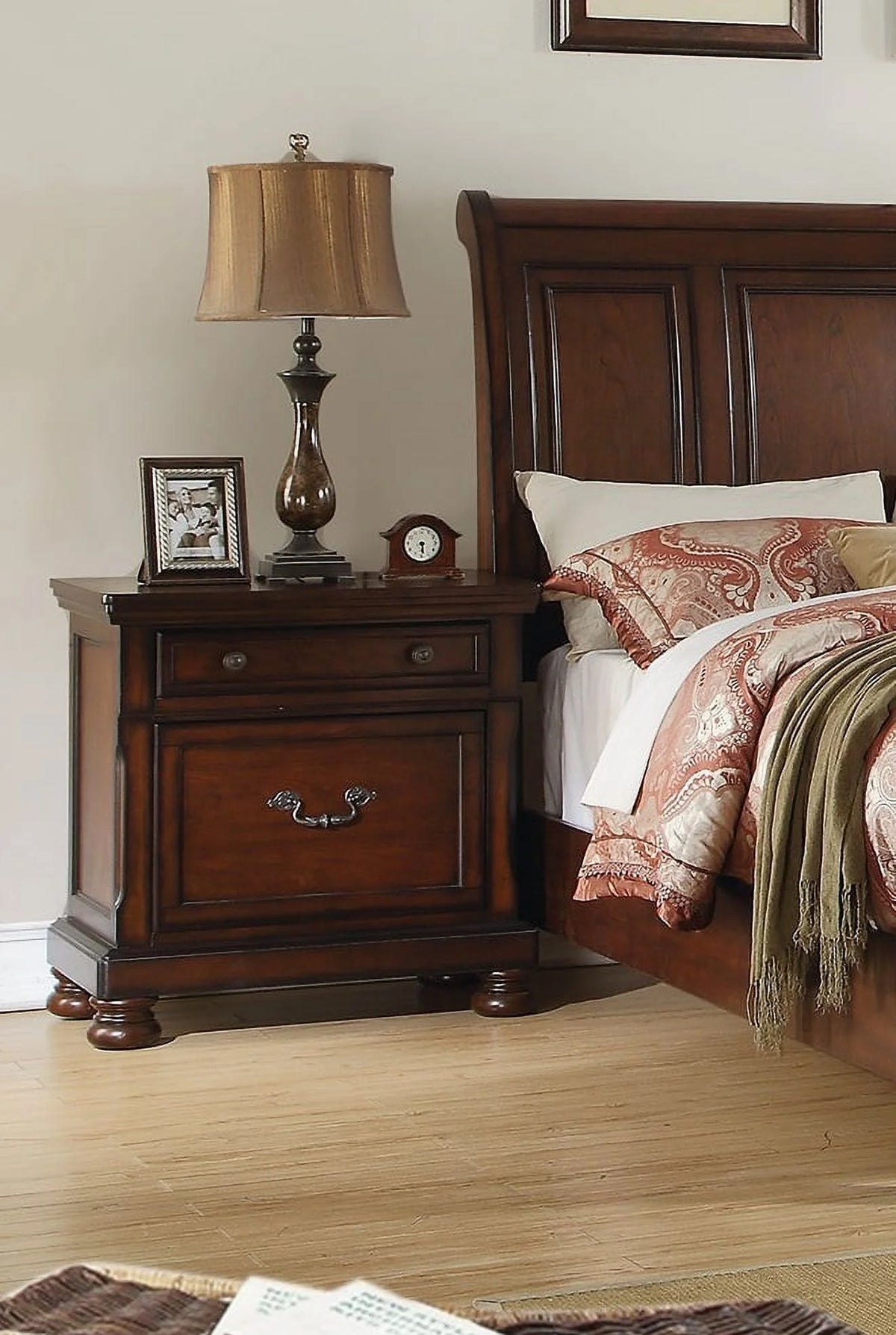 Cherry Finish 1pc Nightstand Bedside Table R4579