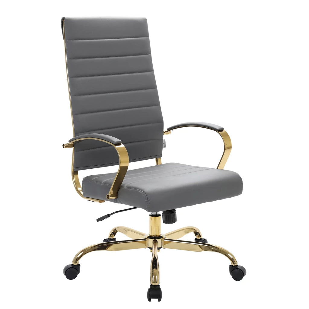 High-Back Leather Office Chair With Gold Frame Q807