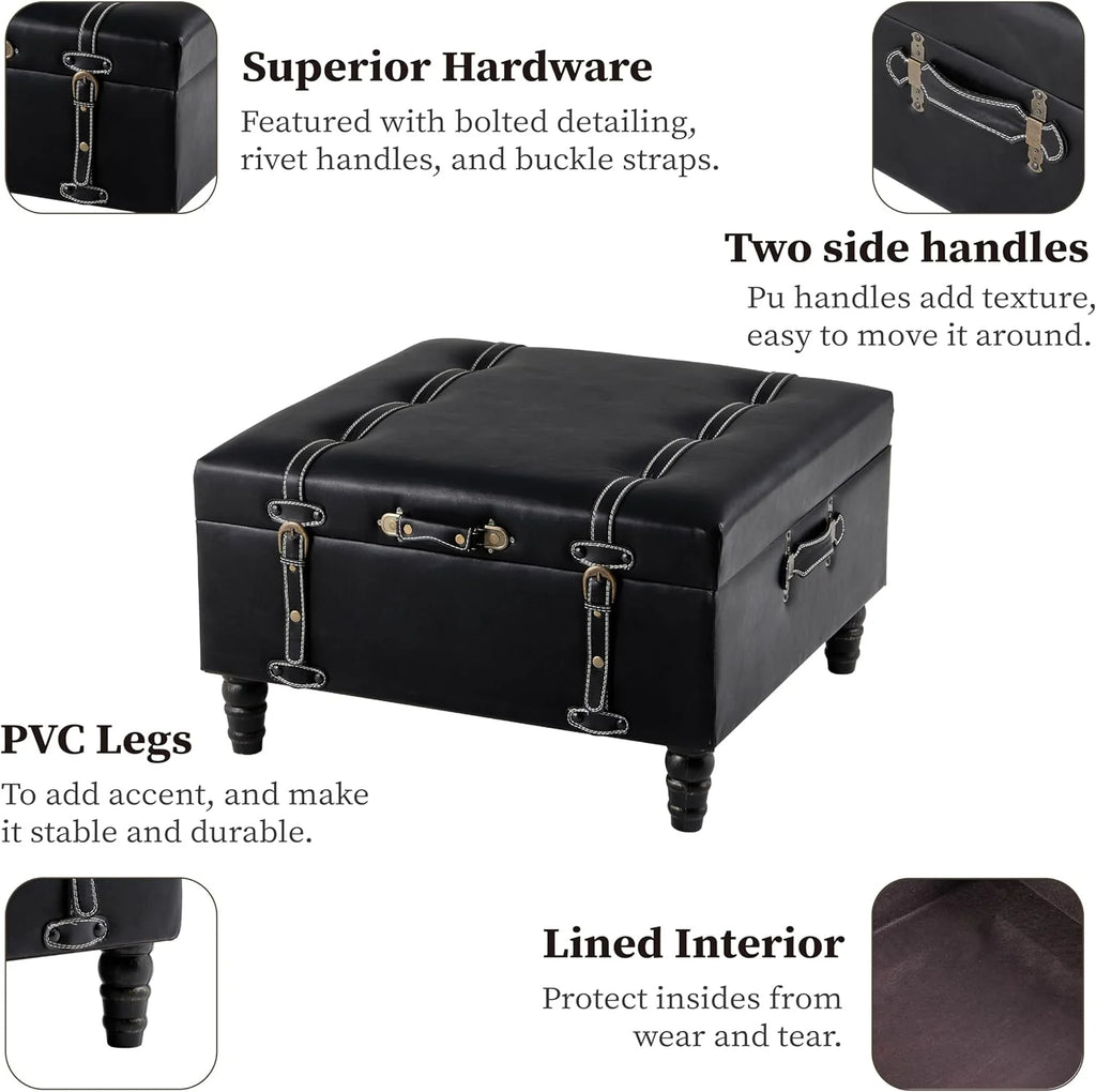 Black Faux Leather Ottoman H6758