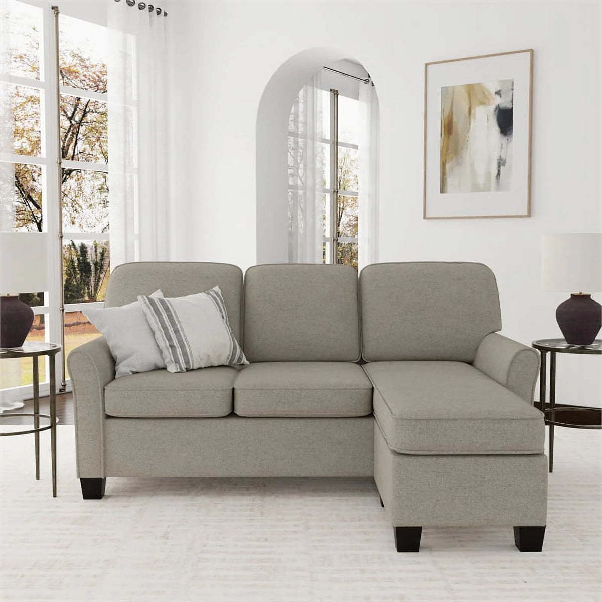 Reversible Sectional Chaise Greige Brown Fabric D771