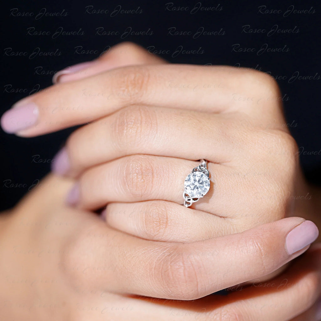 18K White Gold Moissanite Celtic Knot Engagement Ring D72710