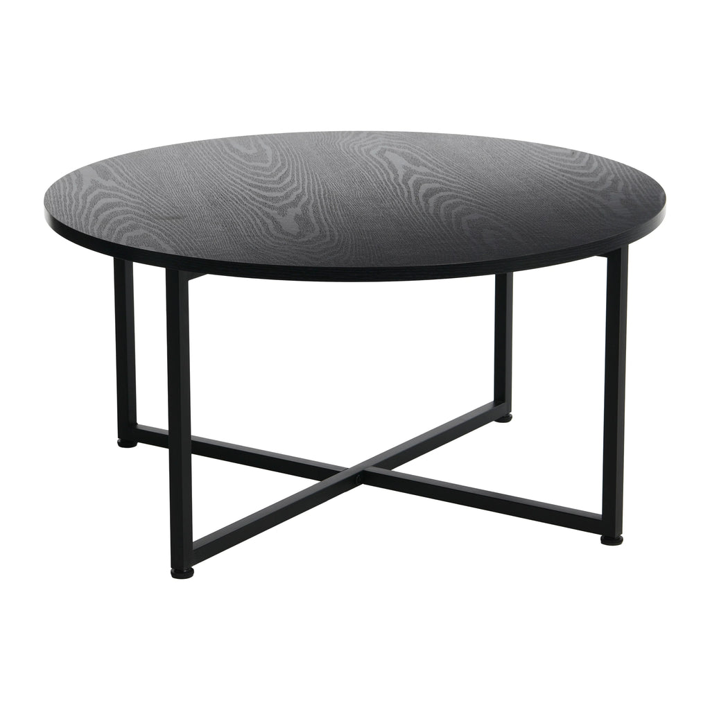 Round Coffee Table with Steel Frame and Faux Distressed Wood Finish E11489
