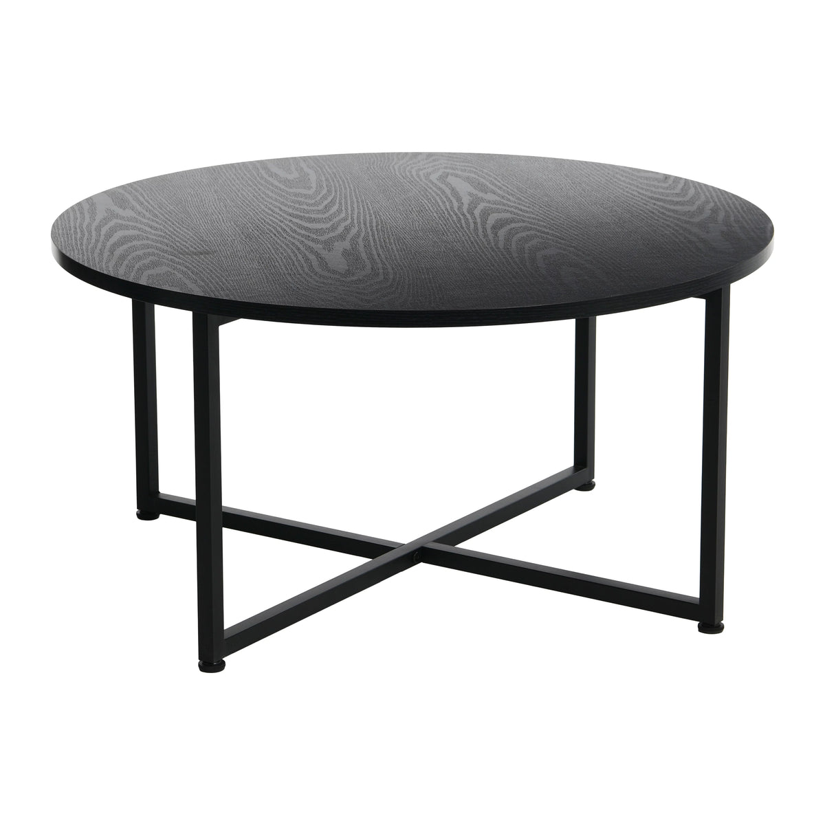 Round Coffee Table with Steel Frame and Faux Distressed Wood Finish E11489